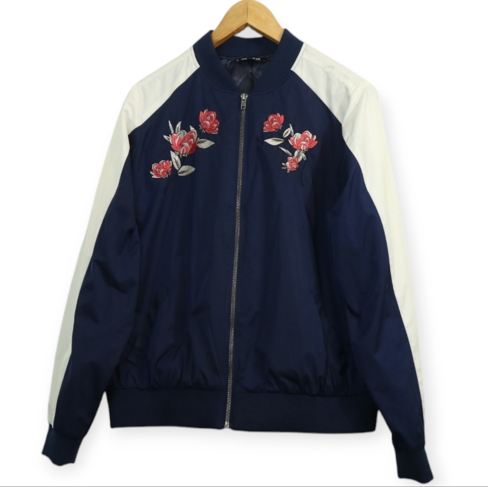 Torrid Floral Embroidered Bomber Winbreaker Zip Up Jacket